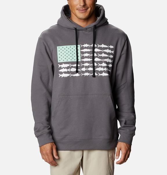 Columbia PFG Fish Flag Hoodies Grey Green For Men's NZ79061 New Zealand